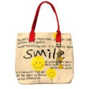 NWT "Smile" Large Reusable Canvas Tote